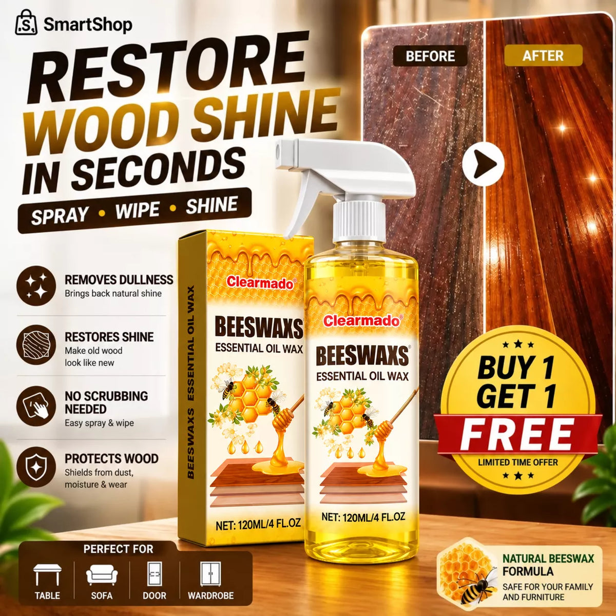Polishing beeswax agent+ Free Towel and Sponge
